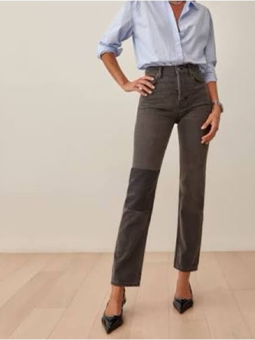 Reformation Cynthia Patch High Rise Straight Jeans High-Rise Straight Jeans